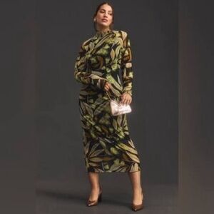 *Copy* Anthropologie Long-Sleeve Mock-Neck Printed Slim Midi Dress